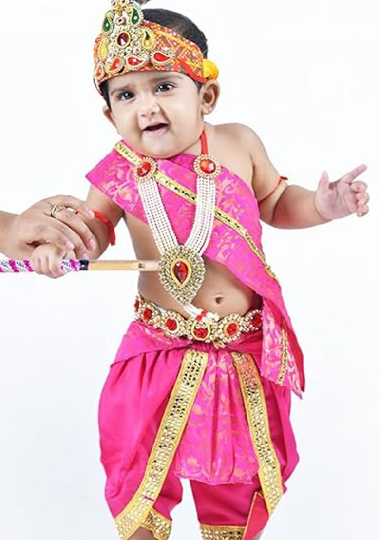 Boys Krishna Dress Costume Set With Accessories - Indya