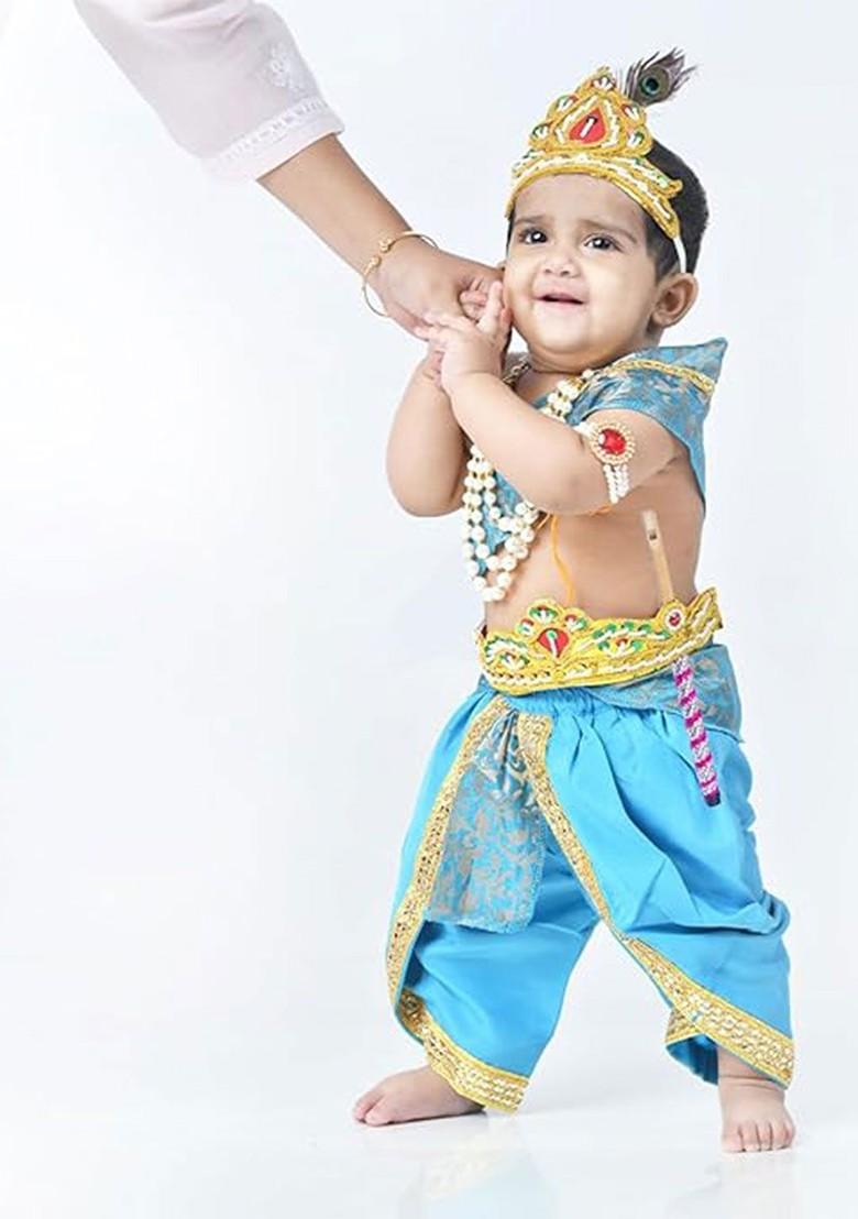 Boys Krishna Dress Costume Set With Accessories - Indya