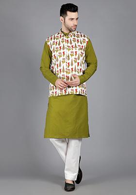 Multicolour Saiph Floral Print Cotton Bundi Jacket For Men