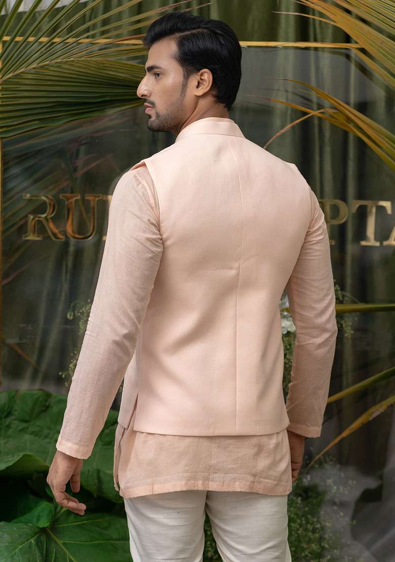 Pink Khidki Embroidered Bundi Jacket For Men - Indya