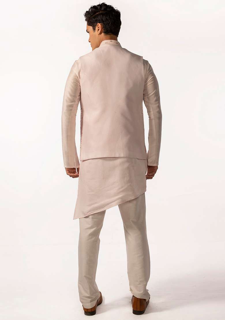 Blush Pink Embroidered Jacket For Men - Indya