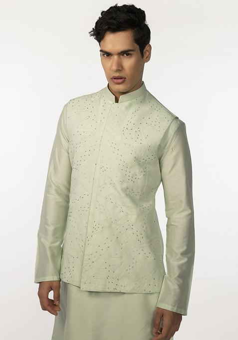 Green Embroidered Jacket For Men