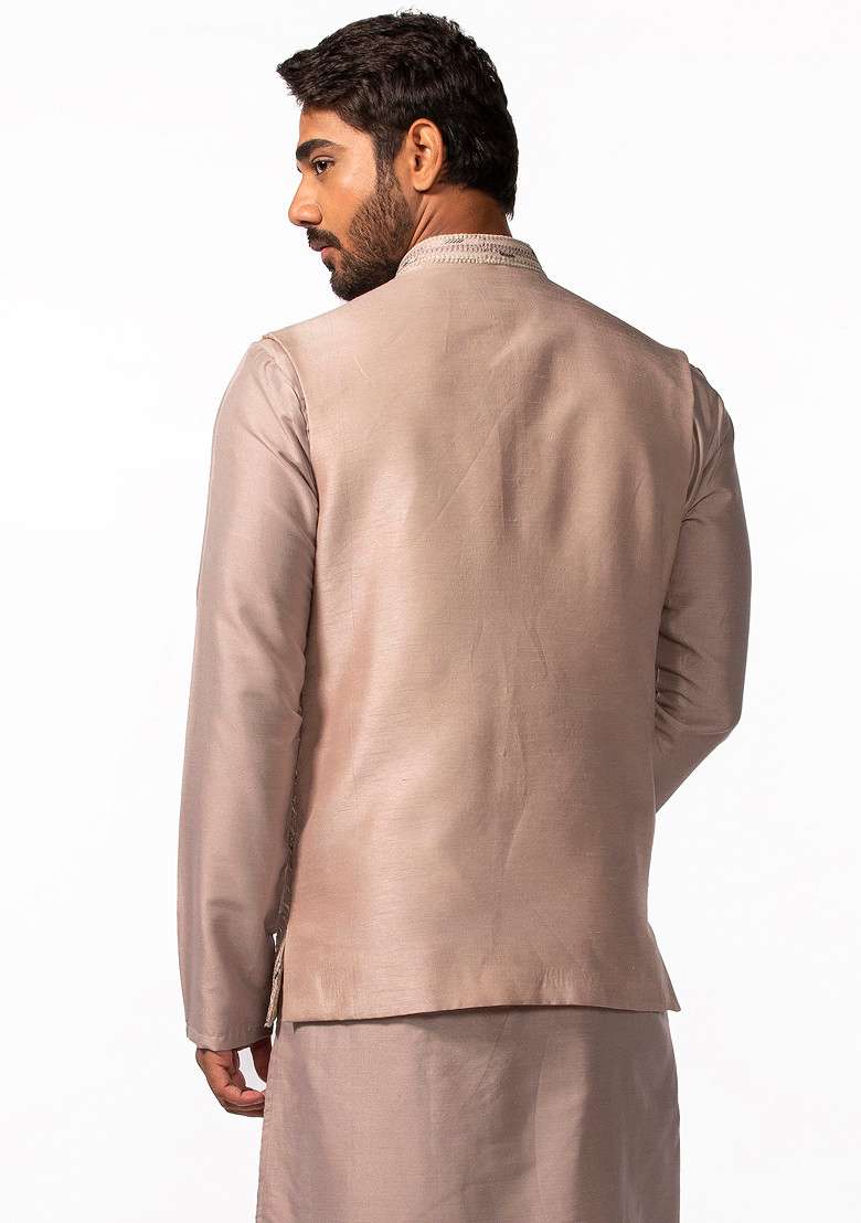 Mauve Embroidered Bundi Jacket For Men - Indya