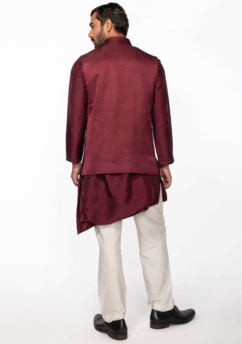 Wine Lotus Bundi Jacket For Men - Indya