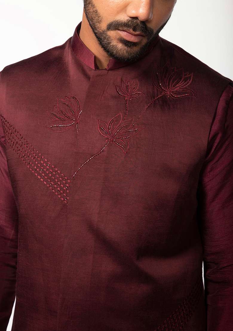 Wine Lotus Bundi Jacket For Men - Indya