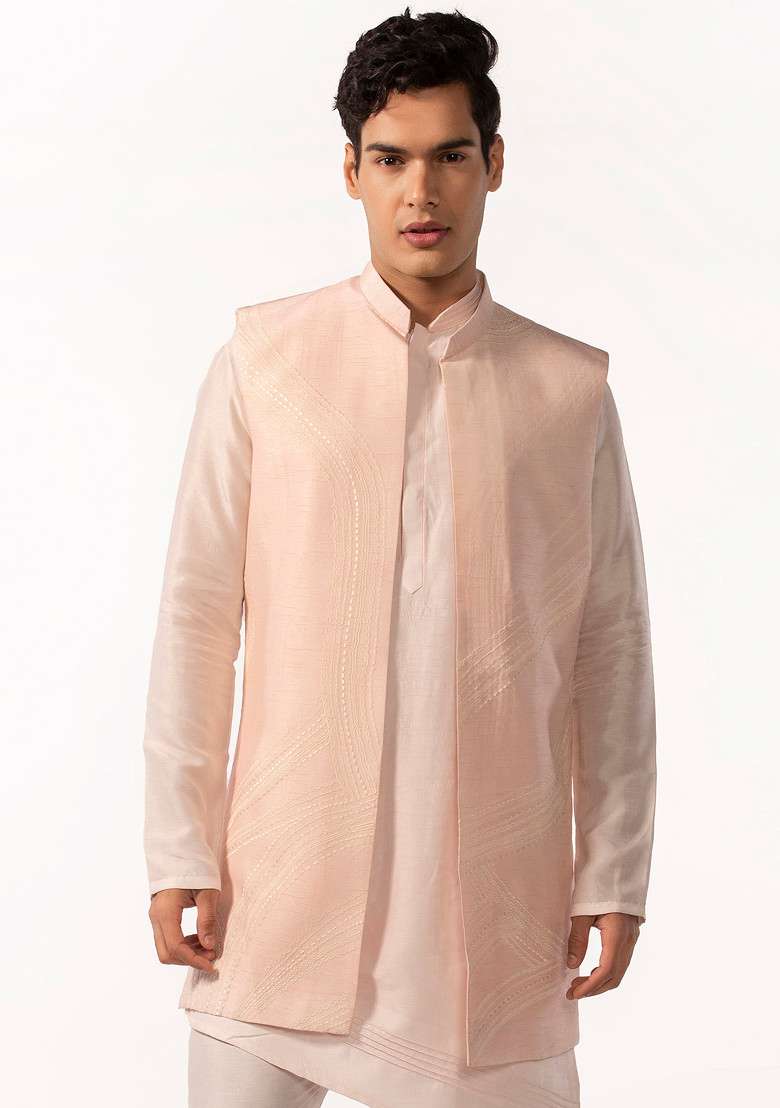 Pink Embroidered Jacket For Men - Indya