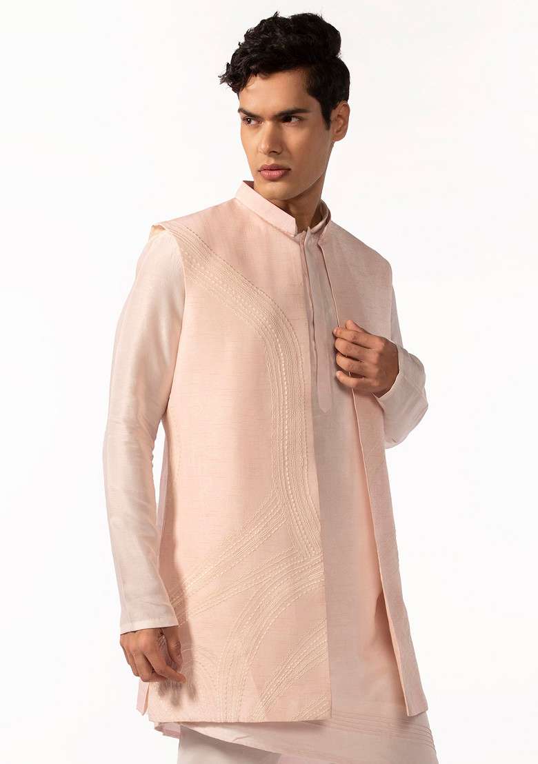 Pink Embroidered Jacket For Men - Indya