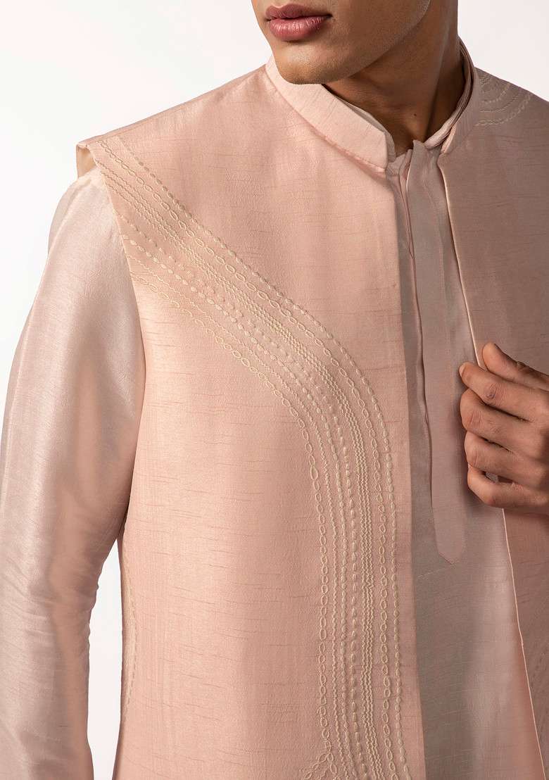 Pink Embroidered Jacket For Men - Indya
