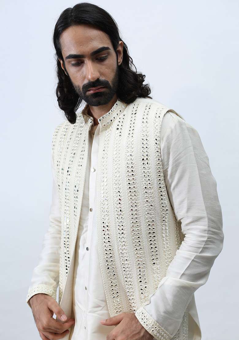 Ivory Achkan Jacket For Men - Indya