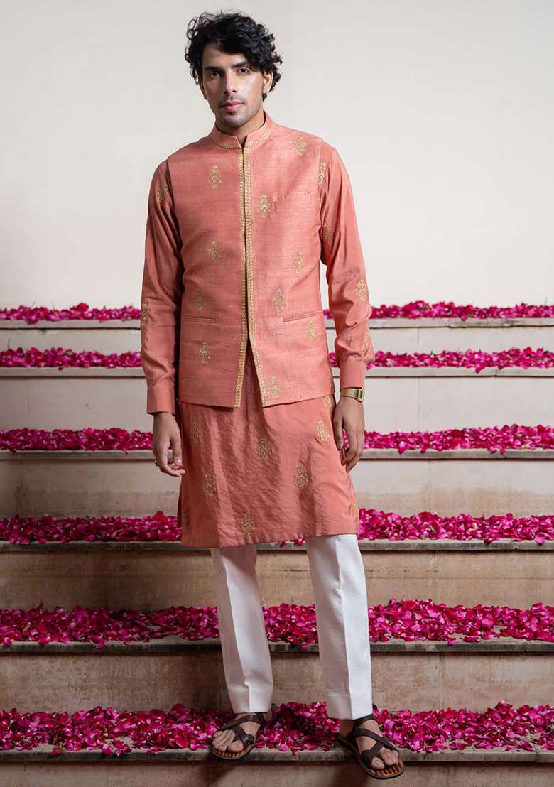 Rust Cheeku Bundi Jacket For Men - Indya