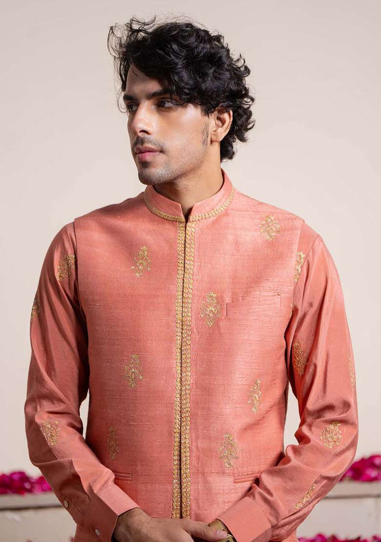Rust Cheeku Bundi Jacket For Men - Indya