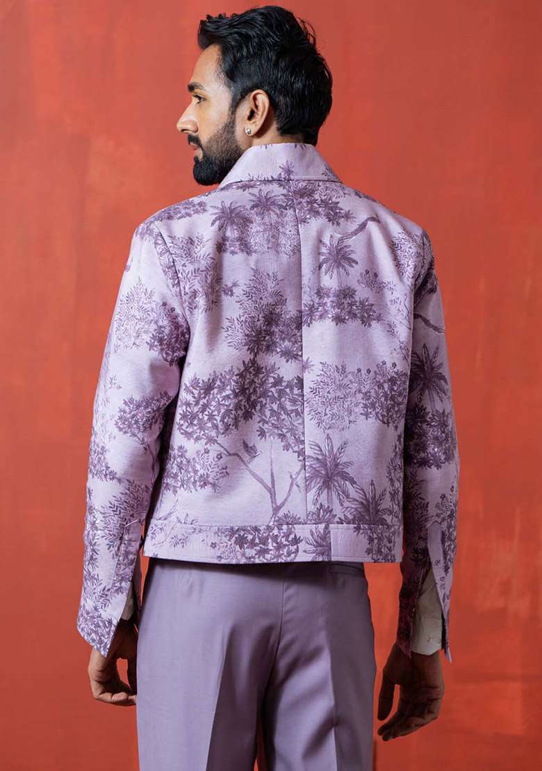 Lavender Digital Print Jacket For Men - Indya