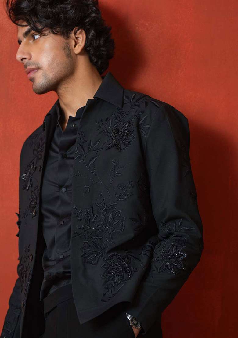 Black Adda Work Jacket For Men - Indya
