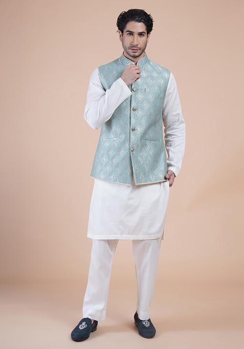 Blue Quilted Bundi Jacket For Men