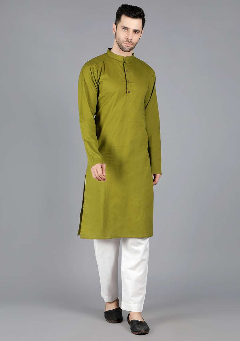 Olive Green Canopus Printed Bundi Jacket And Kurta Set For Men - Indya