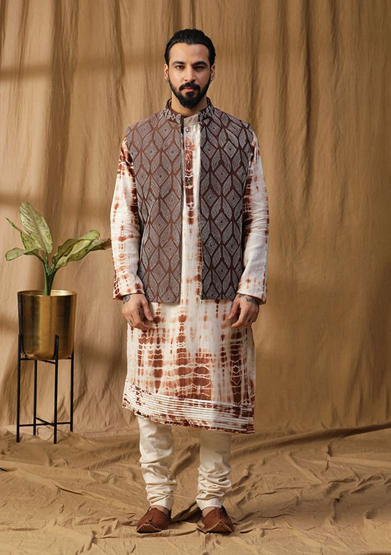 Brown Resham Embroidered Jacket Set - Indya