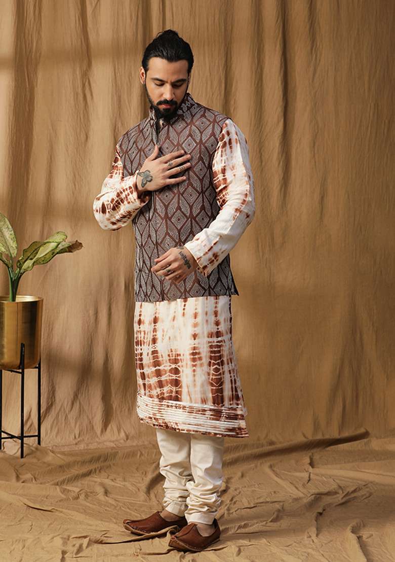 Brown Resham Embroidered Jacket Set - Indya