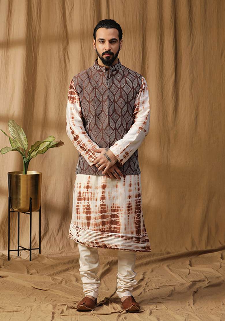 Brown Resham Embroidered Jacket Set - Indya