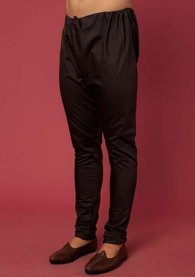 Black And Brown Block Print Satin Bundi Jacket And Kurta Set For Men - Indya