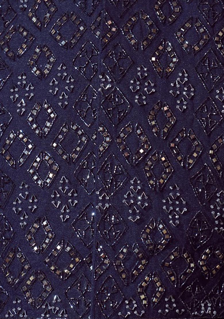 Navy Blue Rang Mahal Embroidered Linen Satin Jacket And Kurta Set For Men