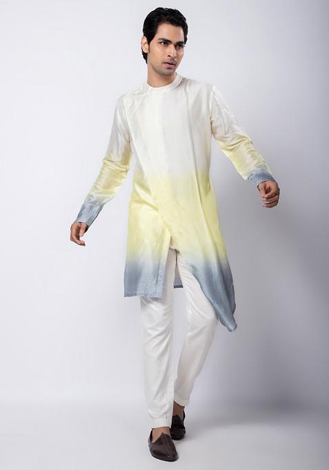 Multicolour Hand Embroidered Linen Satin Nehru Jacket Set For Men