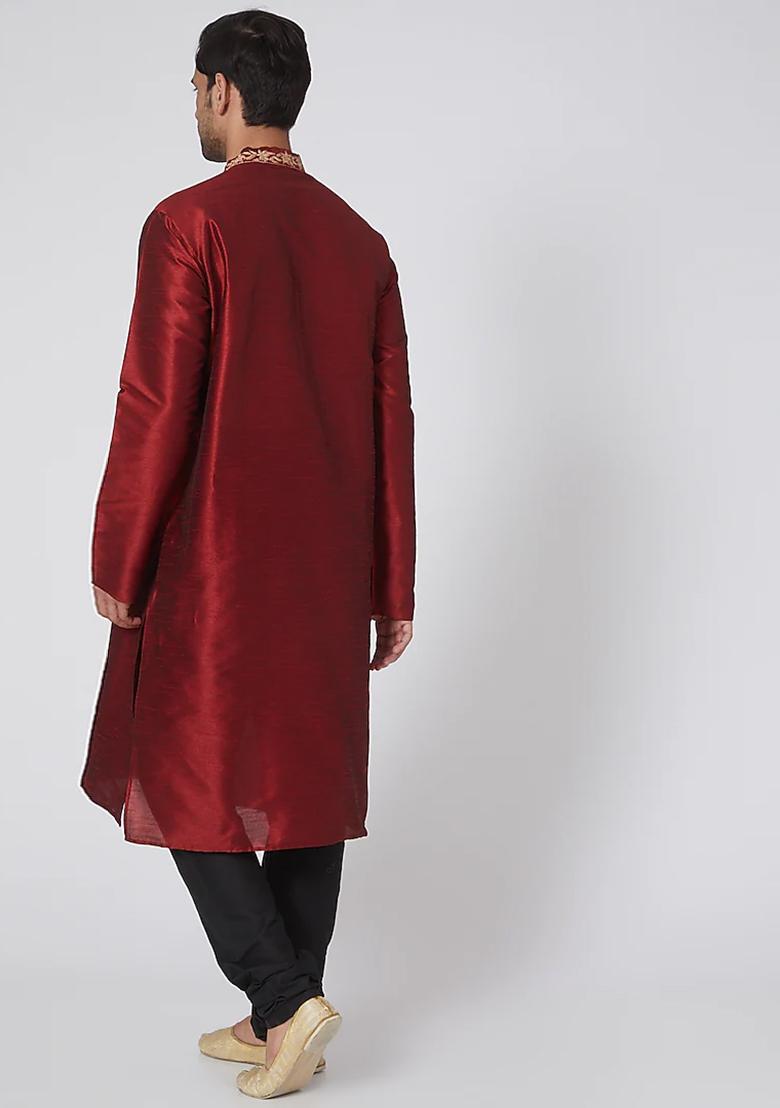 Buy Cherry Red Dori Embroidered Kurta Set For Men RNG SAFAWALA Indya