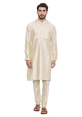 Beige Silk Blend Kurta Set For Men