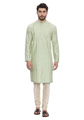 Pastel Green Silk Blend Kurta Set For Men