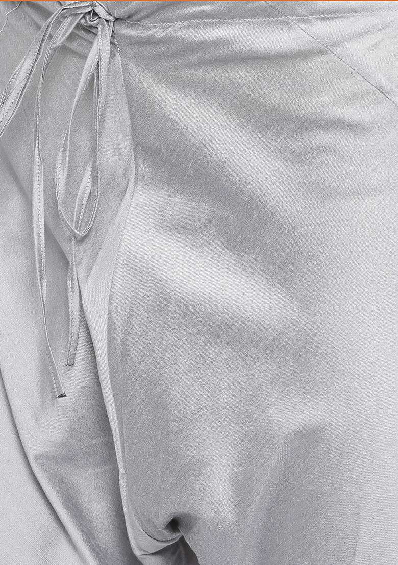 Grey Cotton Silk Blend Kurta Set For Men - Indya