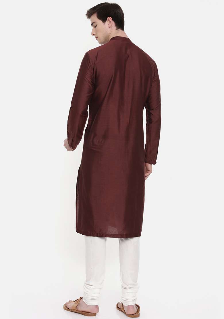 Brown Silk Blend Kurta Set For Men - Indya