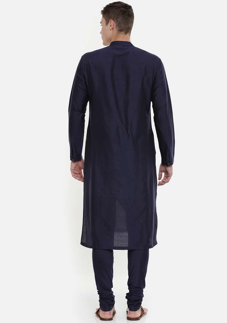 Blue And Beige Colourblocked Kurta Set For Men - Indya