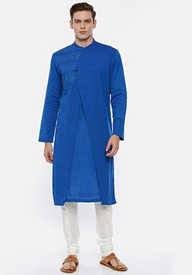 Soft Blue Cotton Kurta Set For Men