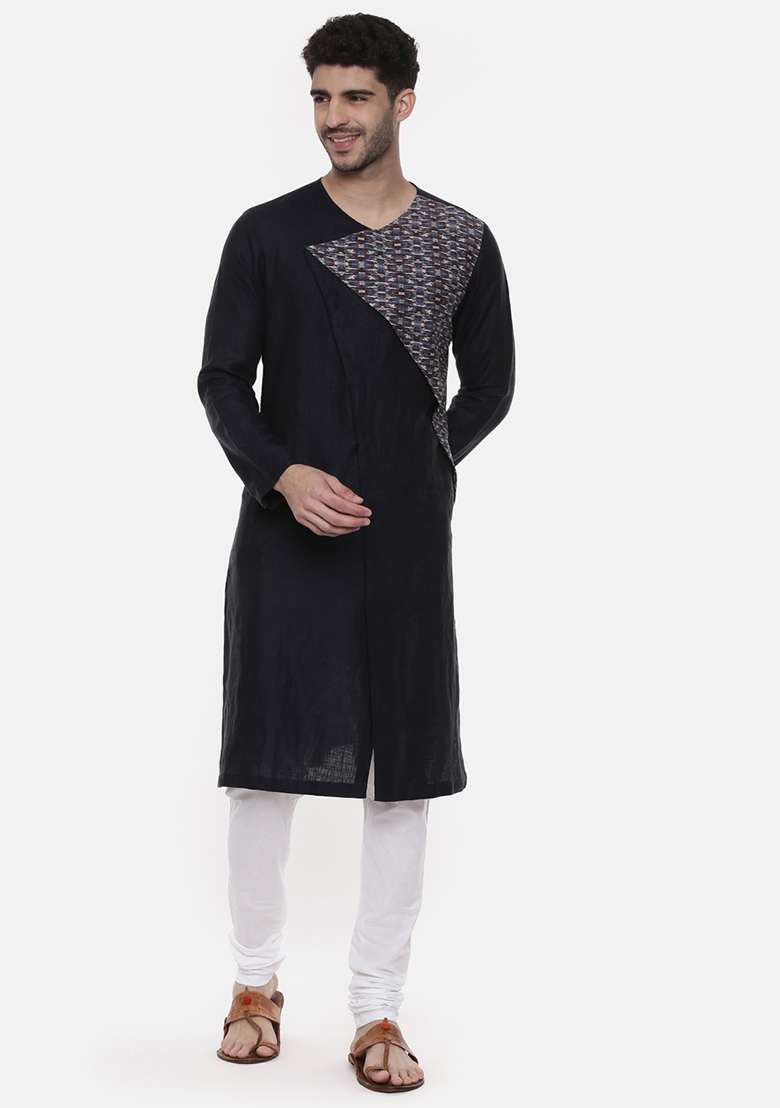 Green And Blue Printed Kurta Set For Men - Indya
