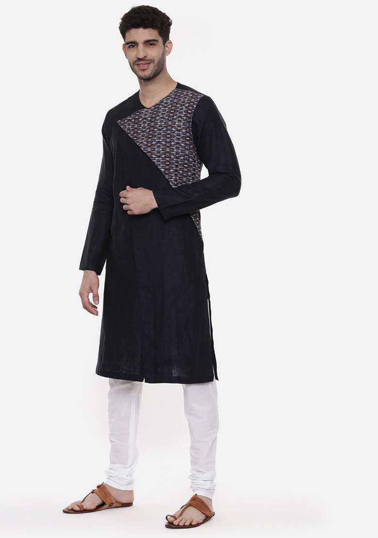 Green And Blue Printed Kurta Set For Men - Indya