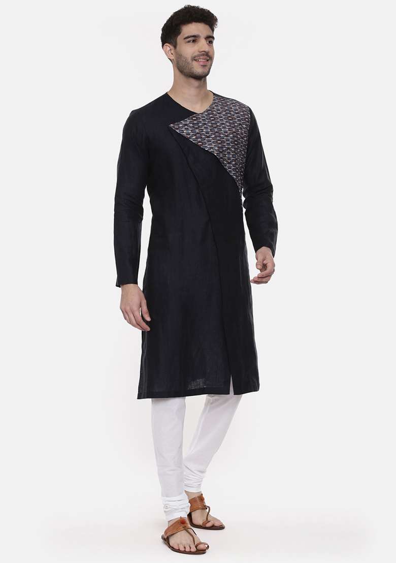 Green And Blue Printed Kurta Set For Men - Indya