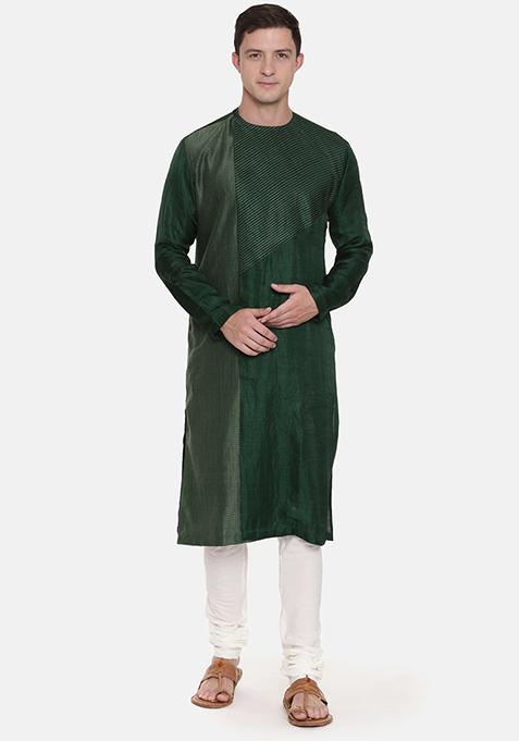 Green Chanderi Silk Kurta Set For Men
