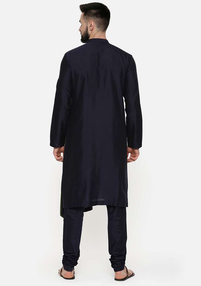 Green And Blue Embroidered Kurta Set For Men - Indya