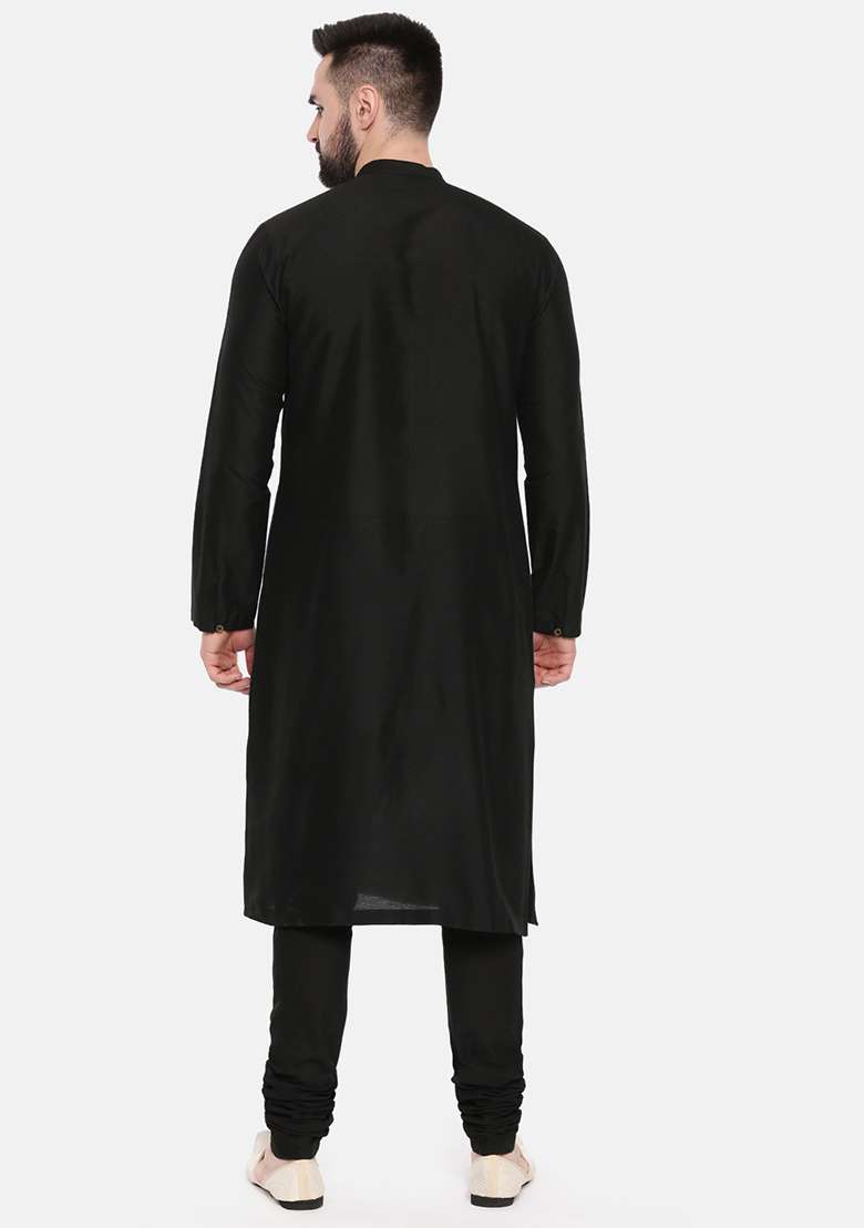 Black And Blue Printed Kurta Set For Men - Indya
