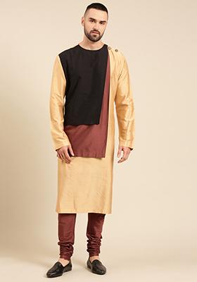 Gold And Brown Tri Colour Kurta Set For Men