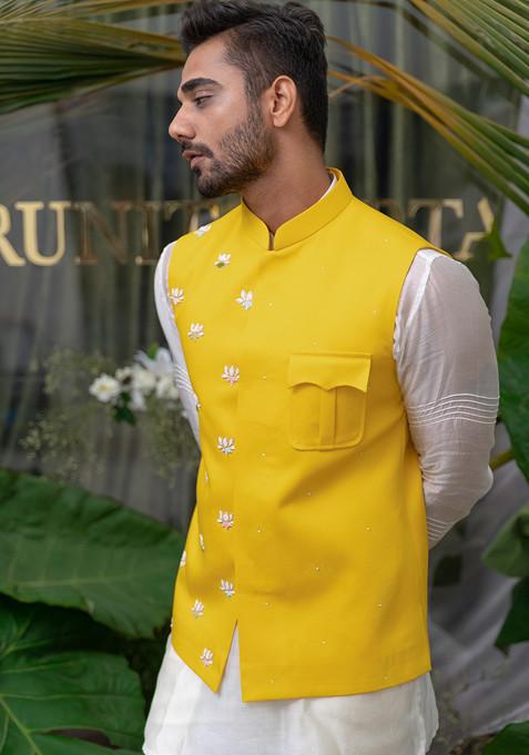 Ivory Hand Embroidered Pintucked Sleeve Shirt Kurta Set For Men
