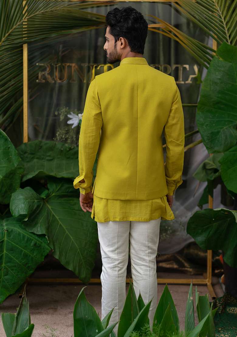 Green Pure Cotton Kurta Set For Men - Indya
