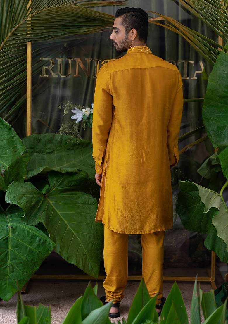 Yellow Horse Embroidered Kurta Set For Men - Indya