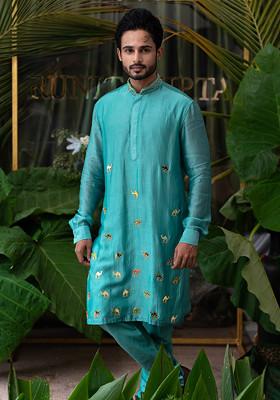 Blue Camel Embroidered Kurta Set For Men