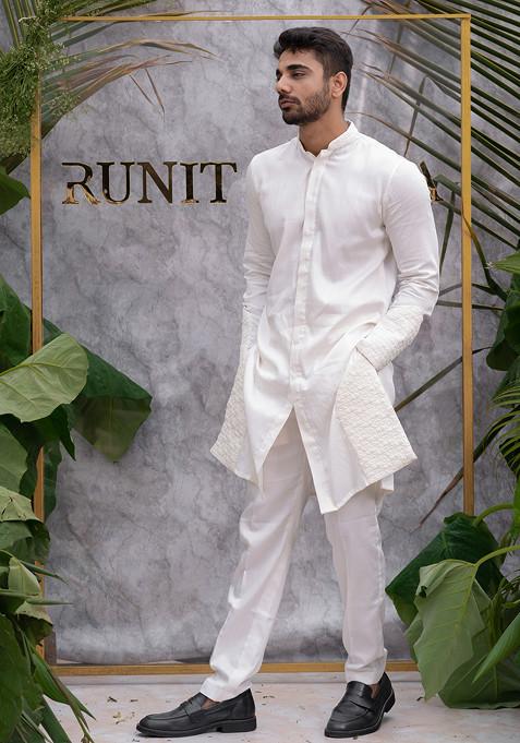 Ivory Quilted Pure Cotton Kurta Set For Men