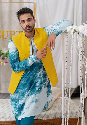 Blue Tie And Dye Kurta Set For Men