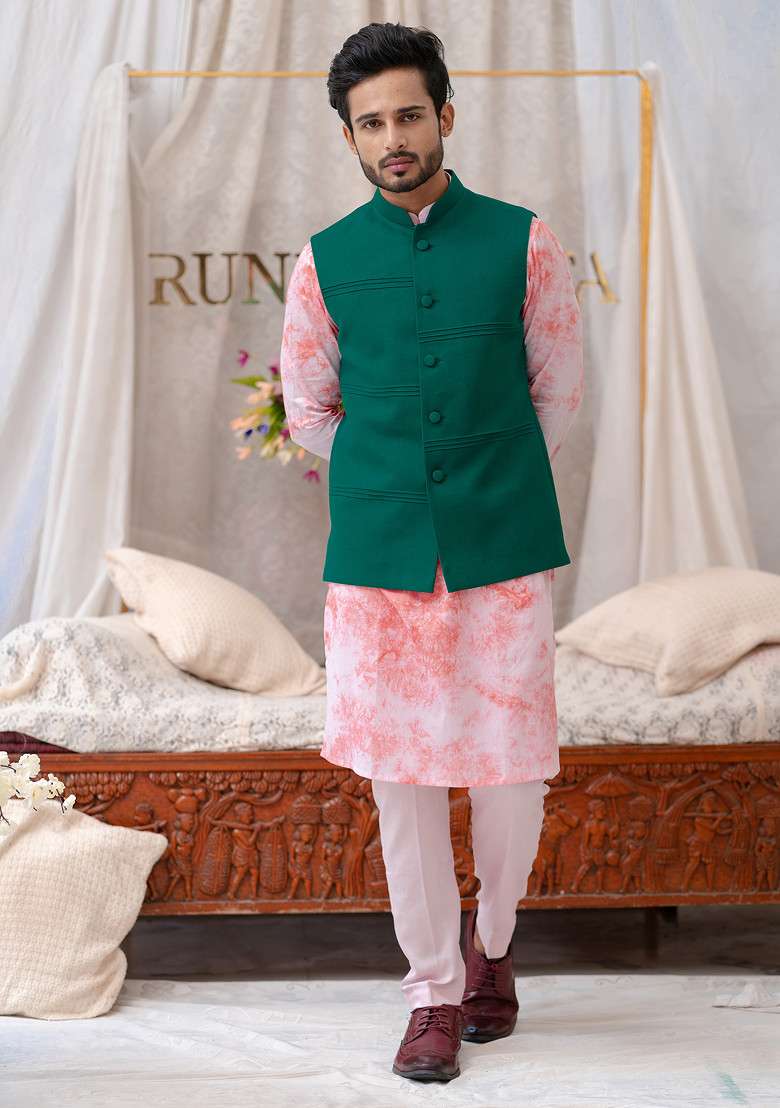 Pink Tie And Dye Kurta Set For Men - Indya