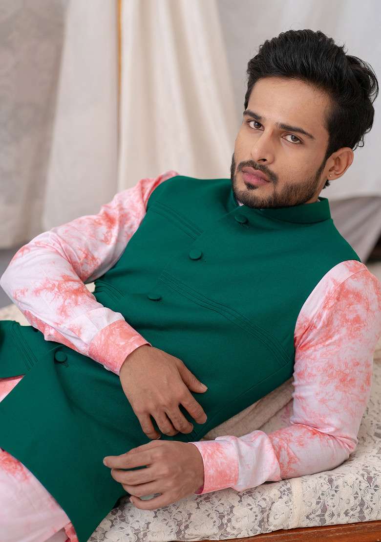 Pink Tie And Dye Kurta Set For Men - Indya