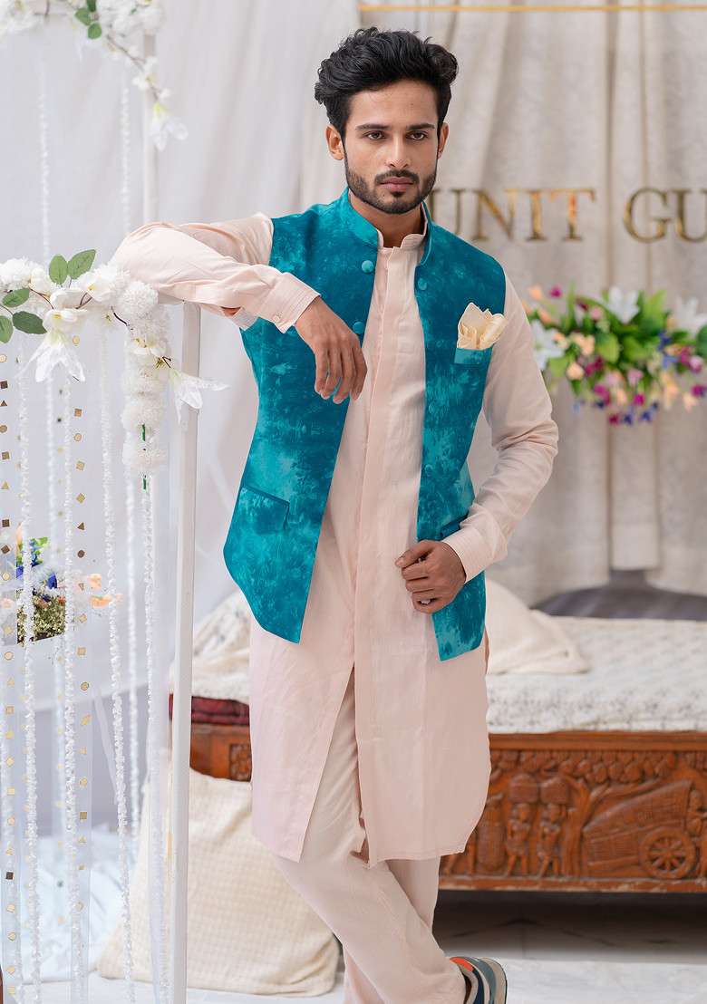 Pink Cotton Kurta Set For Men - Indya