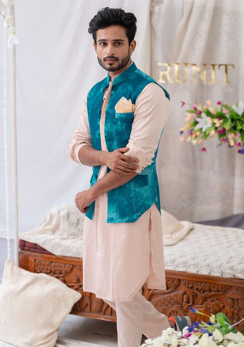 Pink Cotton Kurta Set For Men - Indya