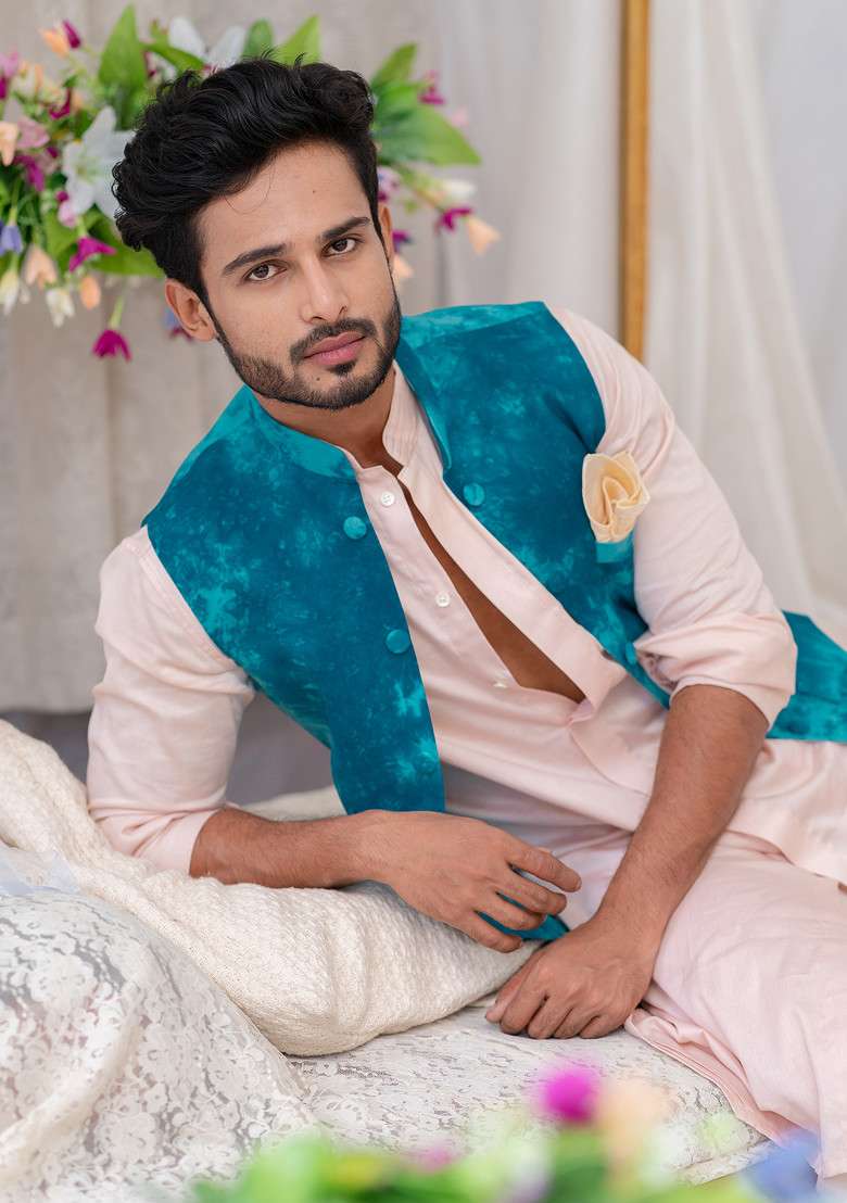 Pink Cotton Kurta Set For Men - Indya